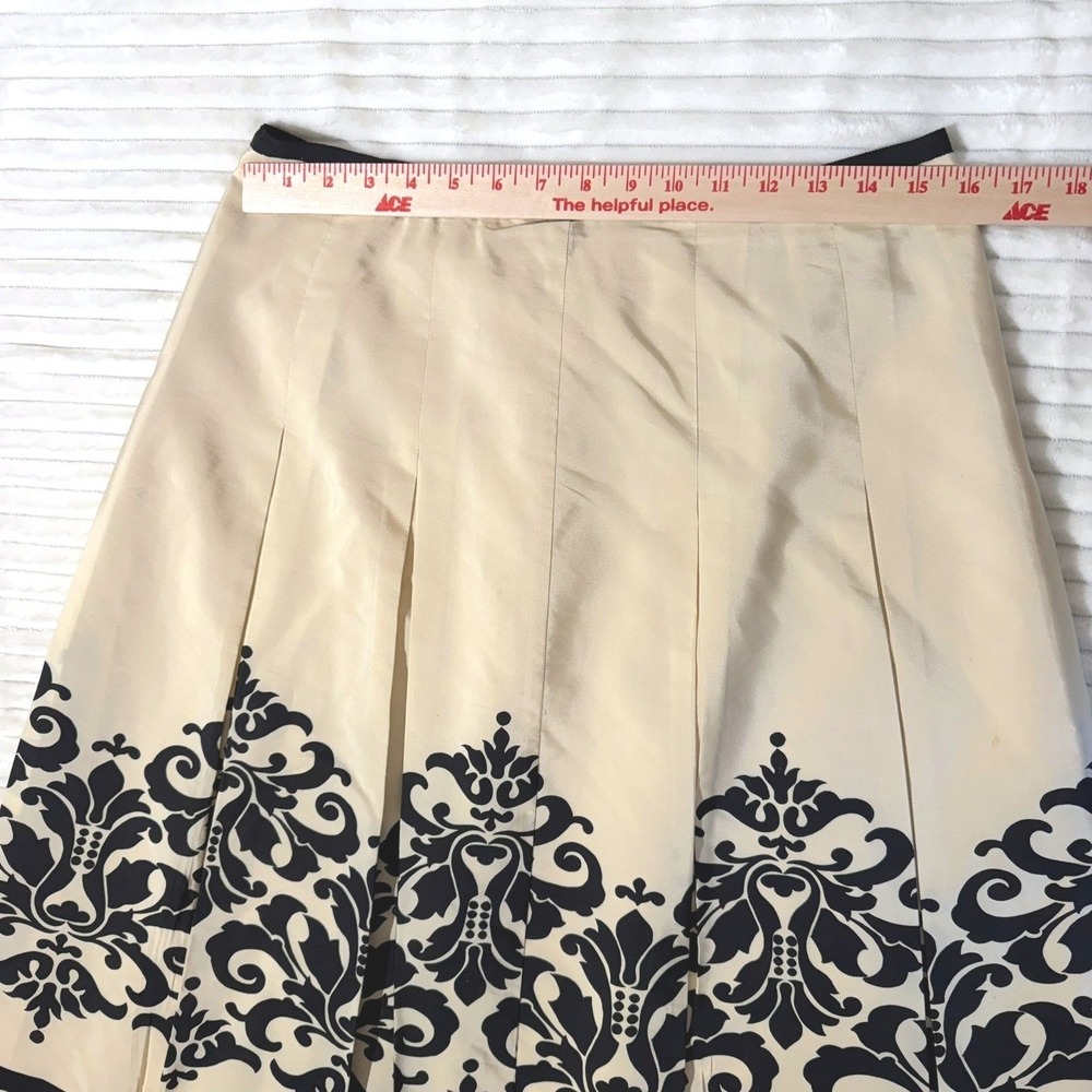 Haley & Kate Pleated Midi Skirt Womens 10 Cream Black Silk Blend Damask Exc - Picture 4 of 6